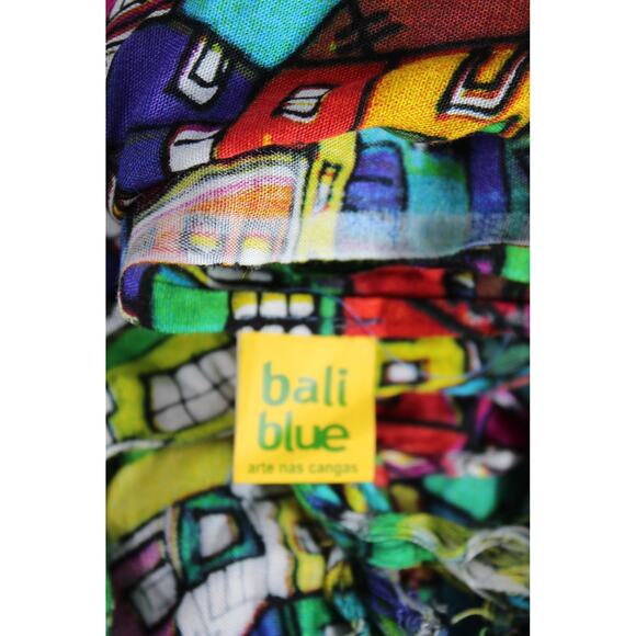 Bali Blue Original Rio Brazil Scarf colorful stacked houses art to wear sarong - Picture 2 of 6